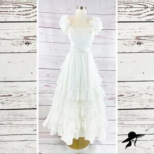 JCPenney Wedding Gown White tea length ruffled off shoulder